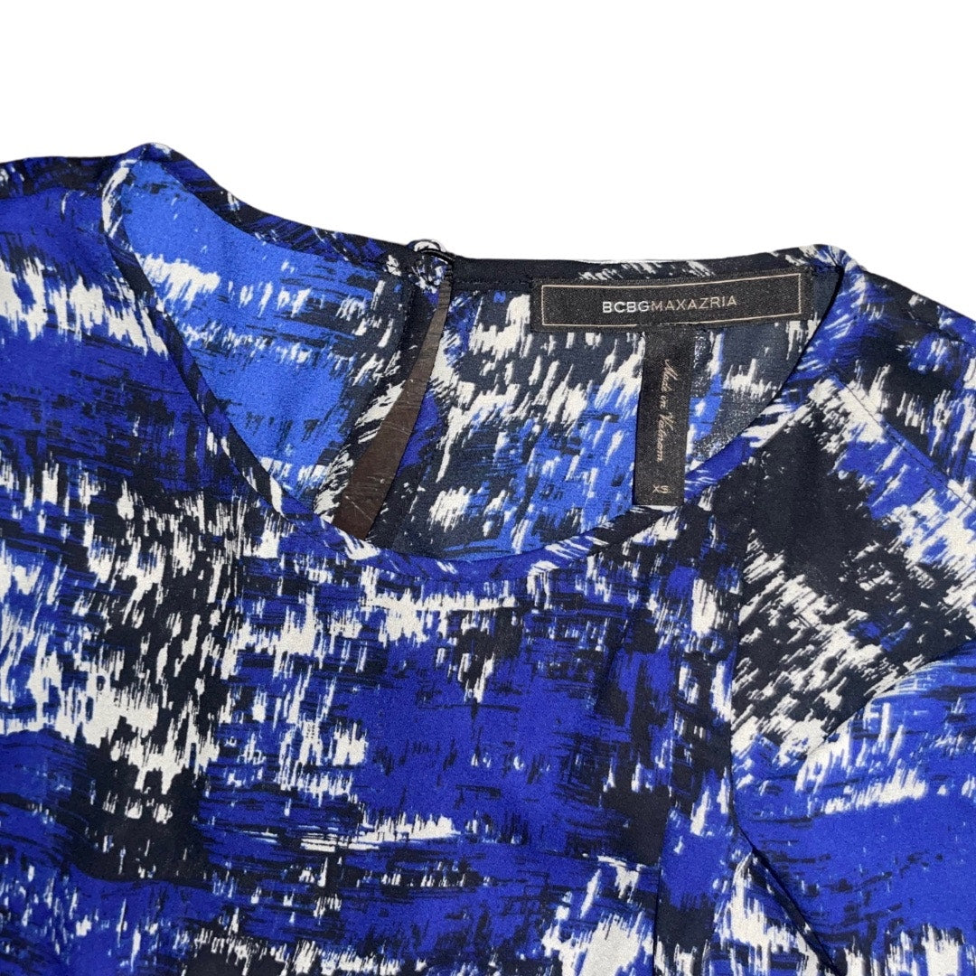 BCBGMAXAZRIA Edythe Orient Blue Top Blouse Tunic asymmetrical hemline size XS