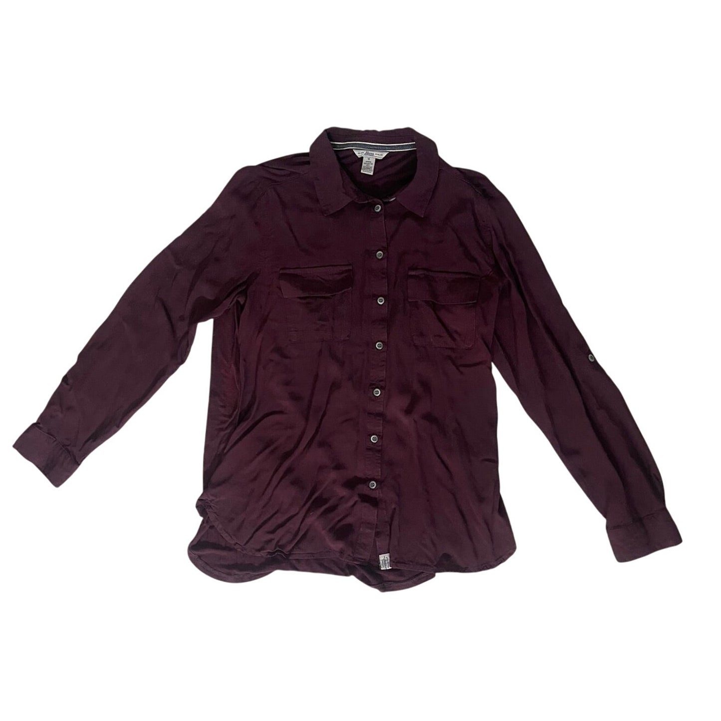 Women's Bass & Co. Burgundy Long-sleeved Button Up Blouse