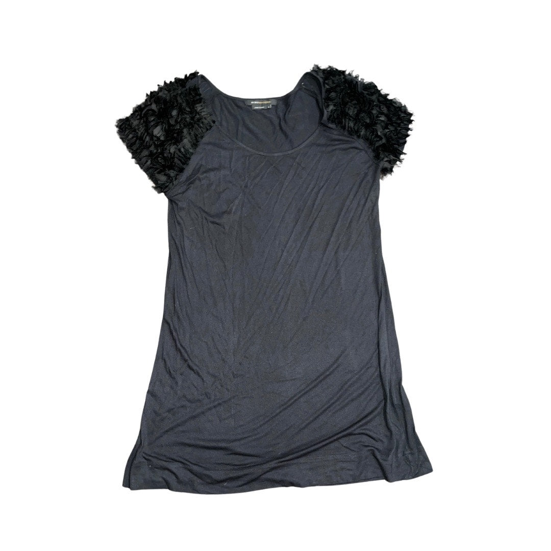 BCBGMAXAZRIA Shirt Feather Ruffle Short Sleeve Blouse Top Size Large