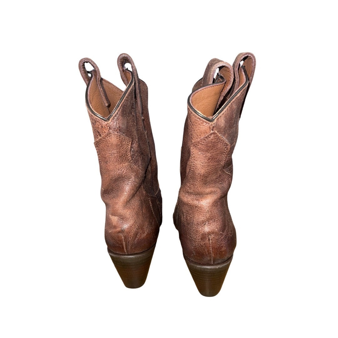 ASH Women's Western Cowboy Distressed Brown Leather Boots Stacked Heel Size 8.5