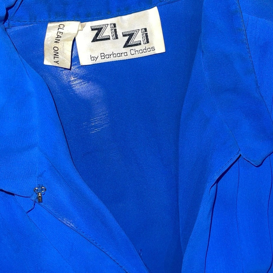 Zi ZI by Barbara Chadas 90's Vibrant Blue Classic Long Sleeve Shirt Dress Pleated