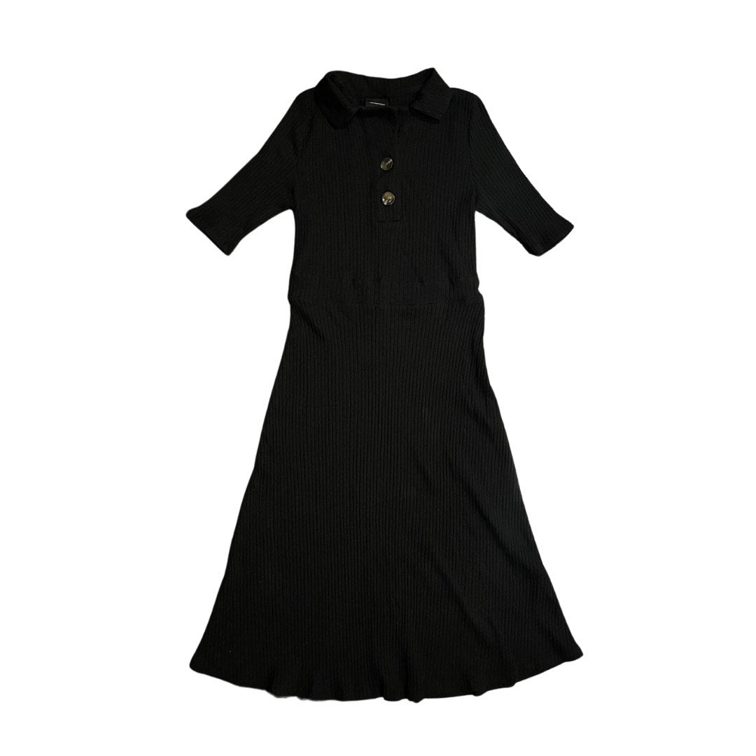 Who What Wear Women's Polo Rib Midi Dress Black Elbow Sleeve Length Size M