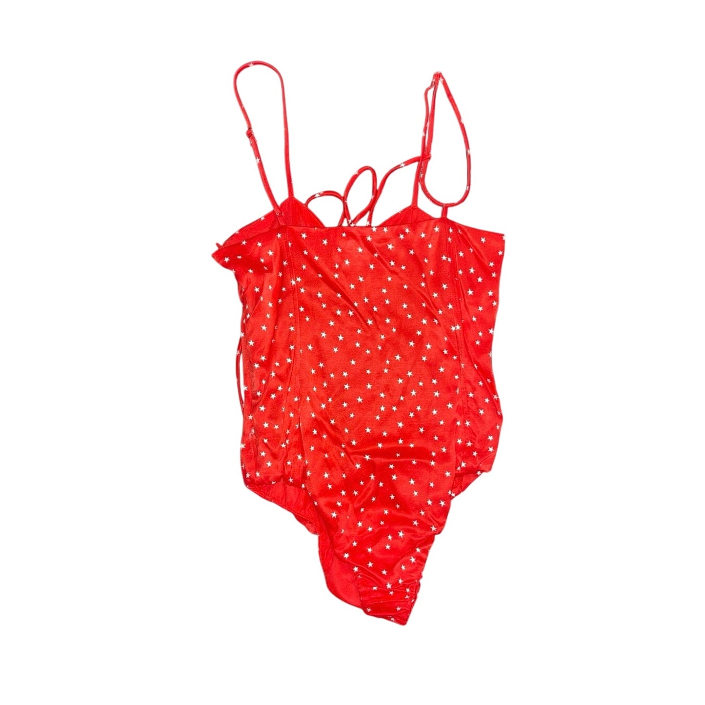 Zara Star Print Bodysuit Red Front Tie Size Small NWT