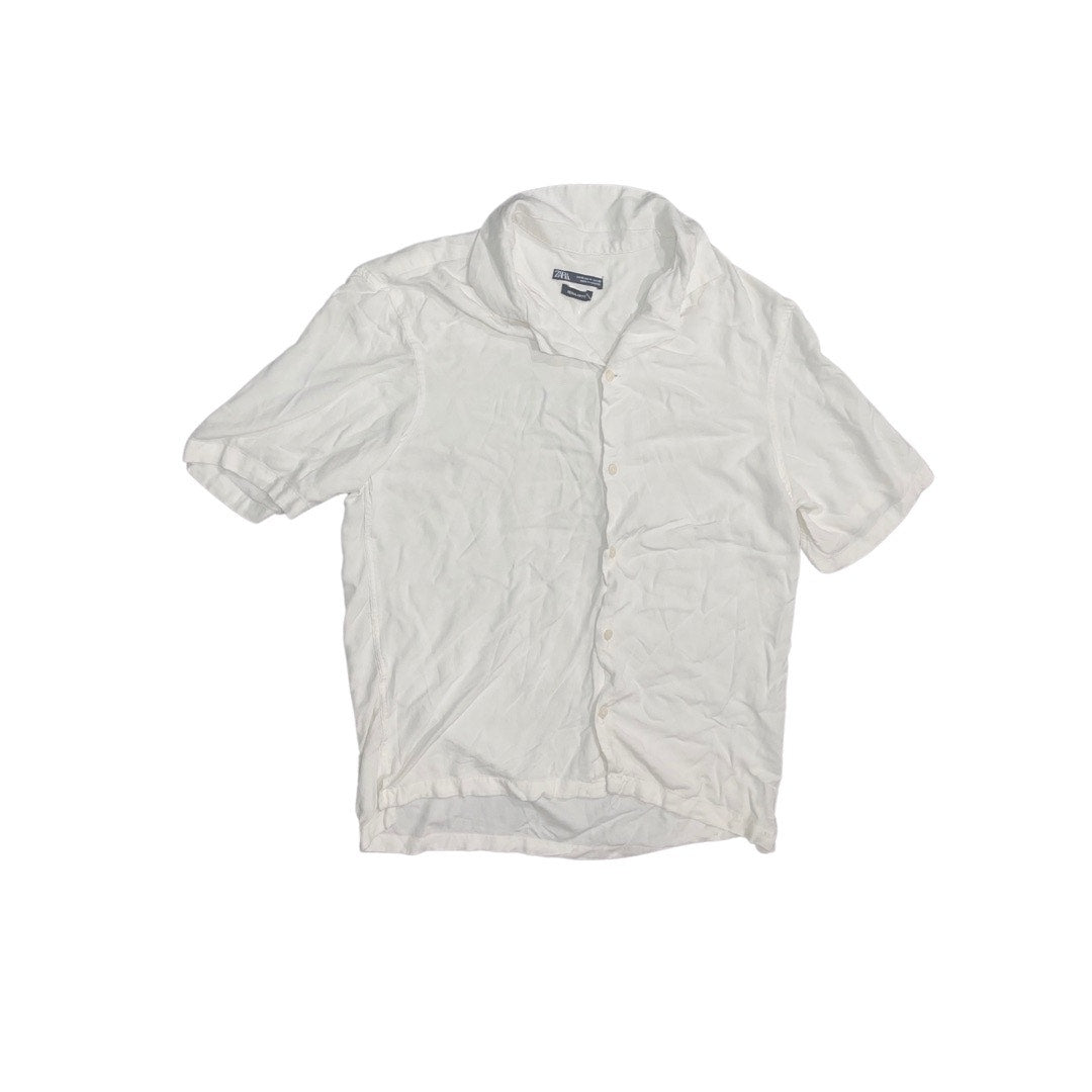 Zara women's Button up short sleeve collar shirt blouse regular fit size medium