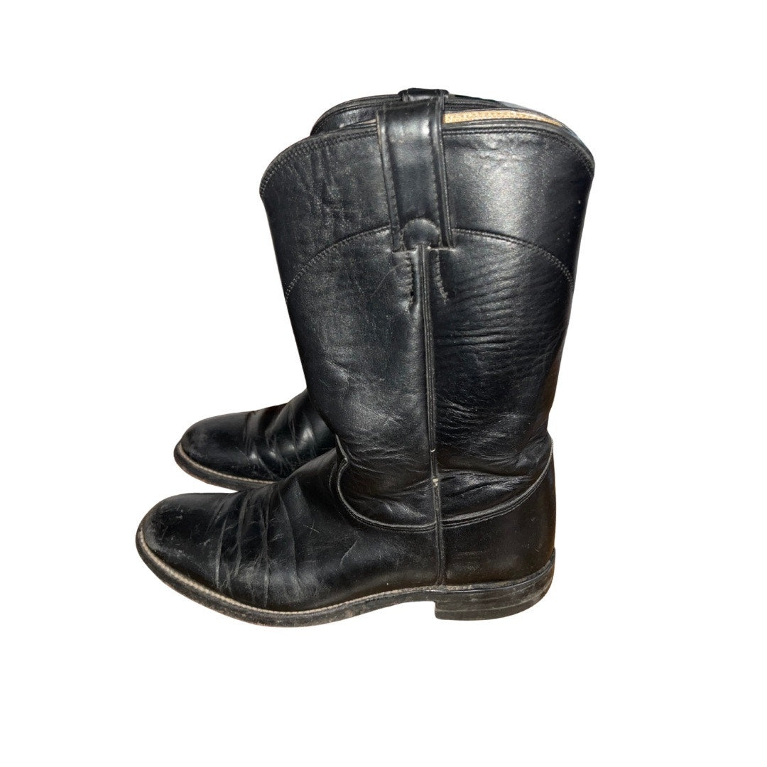 Vintage Justin Roper Style Cowboy Cowgirl Western Boots Diamond J Black Size 6