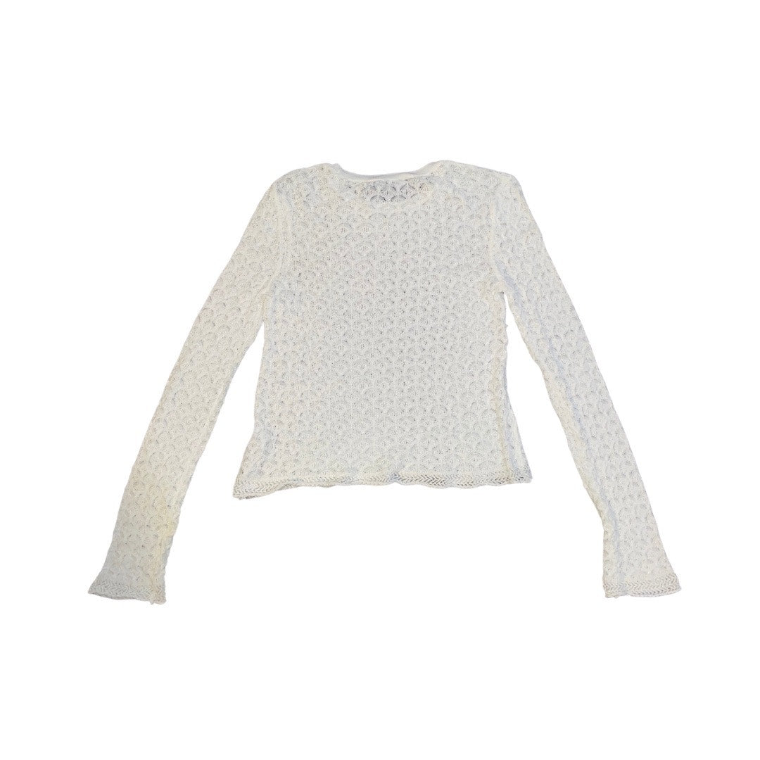Zara off white Lace Long Sleeve Top Crochet Blouse Size Medium Boho Festival