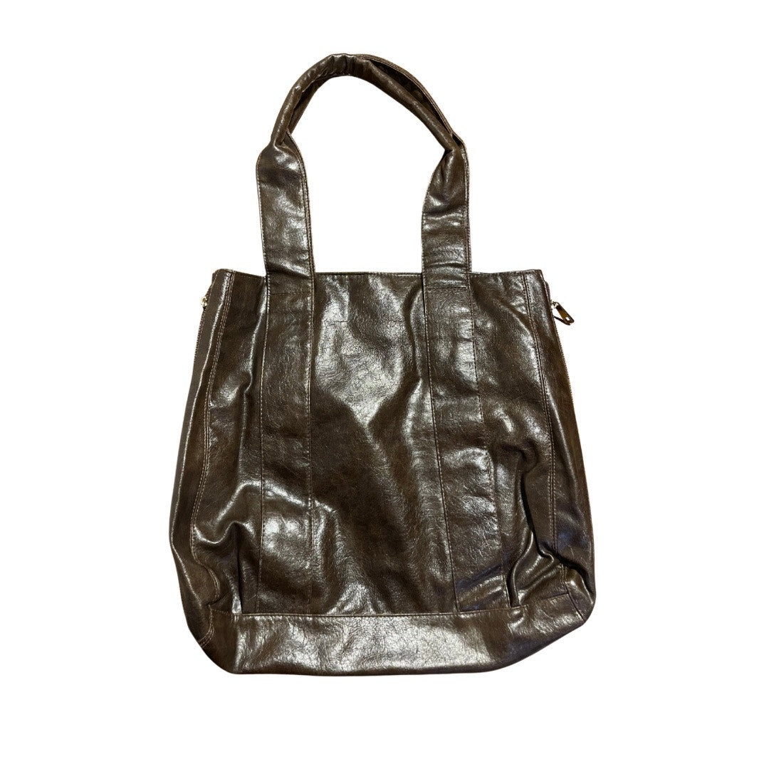 Braciano Large Handbag Dark Brown Tote Shoulder Purse Metallic Accents