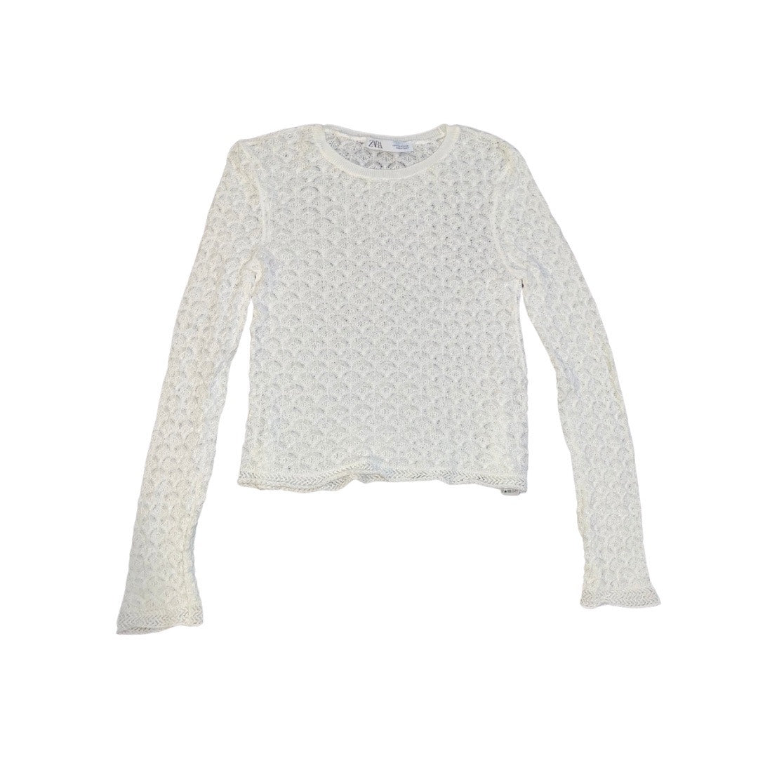 Zara off white Lace Long Sleeve Top Crochet Blouse Size Medium Boho Festival