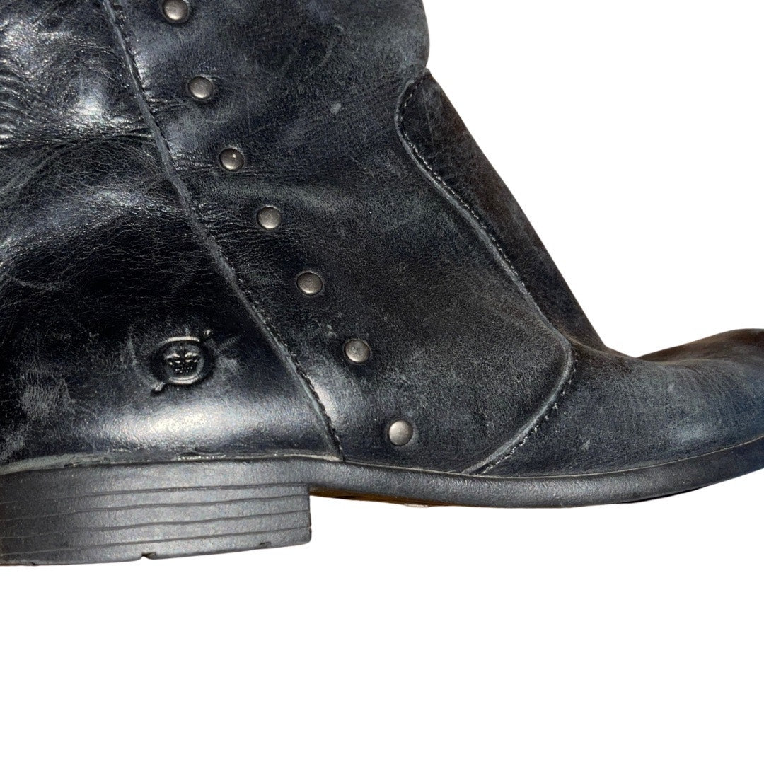 Born Women's Larsen Studded Leather Black High Knee Zipper Riding Boots Size 7