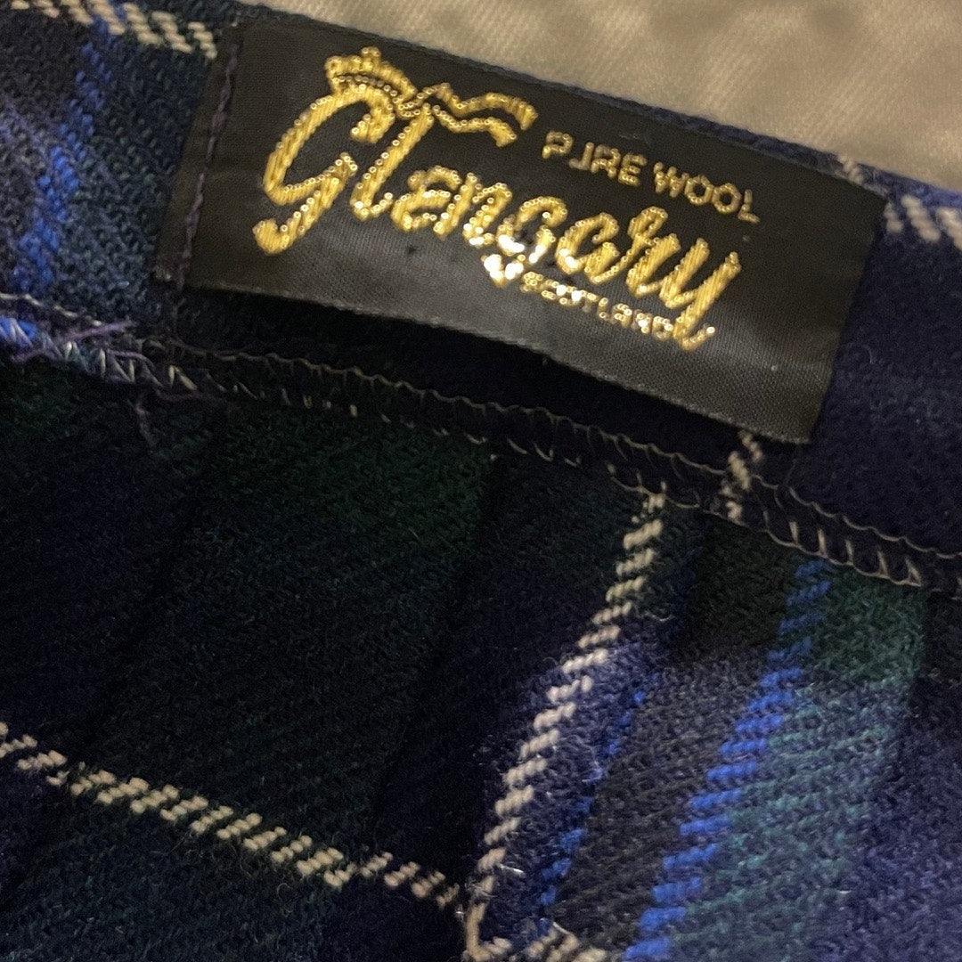 Vintage Glengary Pleated Kilt Pleated Wrap Navy Blue Wool Scotland Size SM