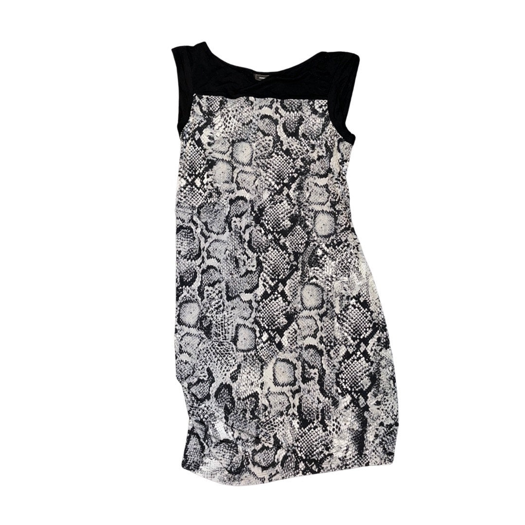 BCBGMAXAZRIA Delia Snake Print Dress Cap Sleeve Side Ruching Size 2