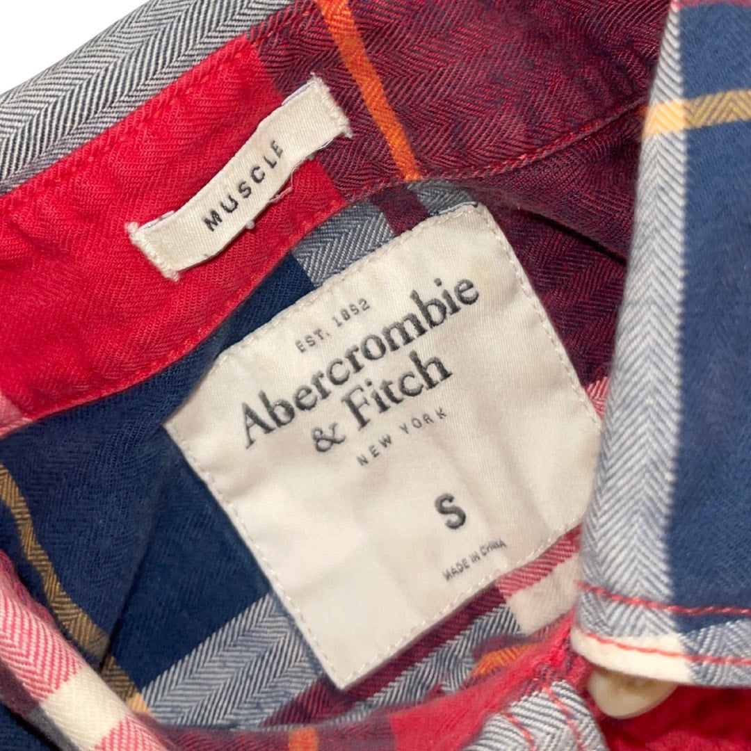 Abercrombie & Fitch Mens Plaid Checkered Collar Long Sleeve Muscle Fit Size Small