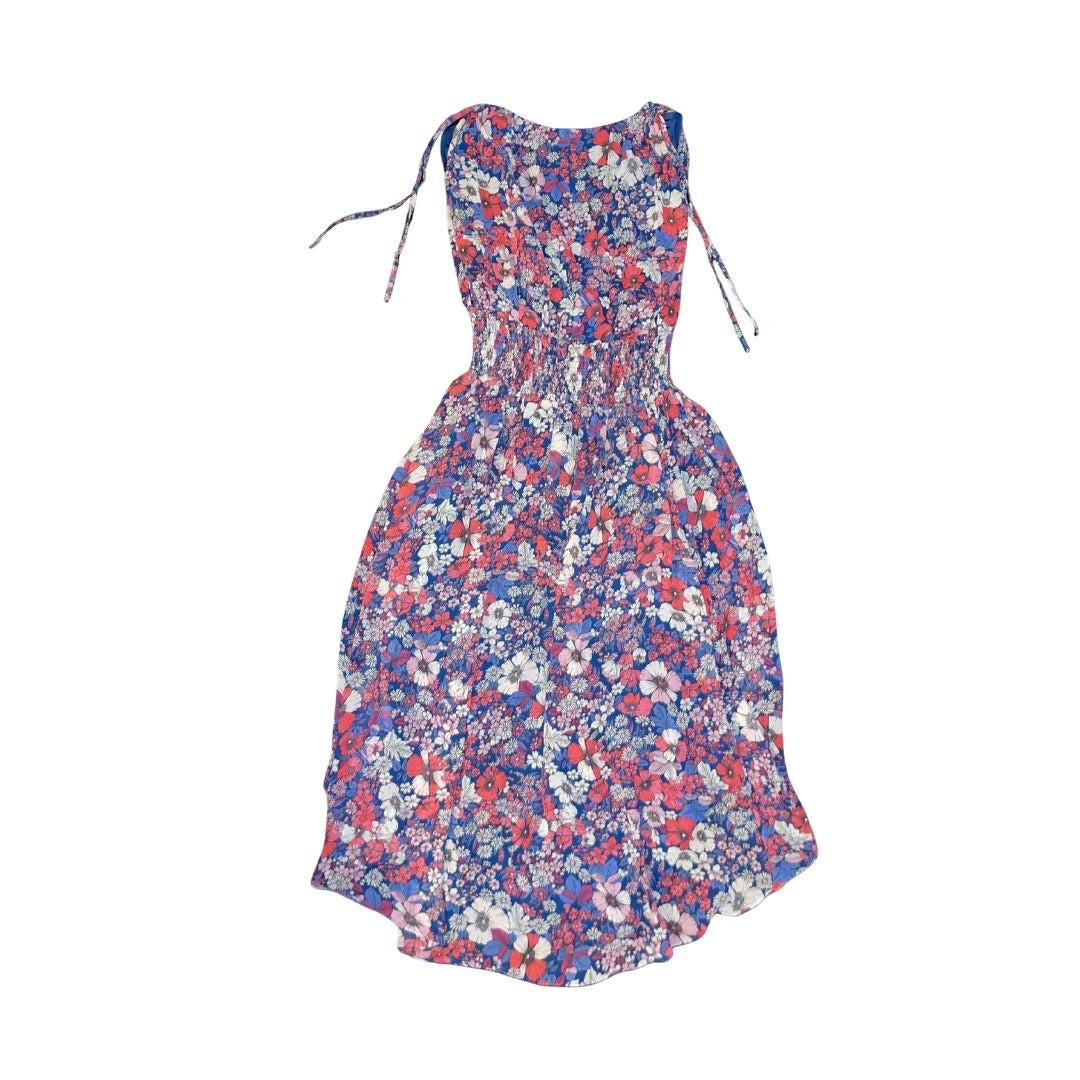 BCBG Paris Women's Floral Dress Ruffle Sleeve Midi Ruched Waist SIze Medium