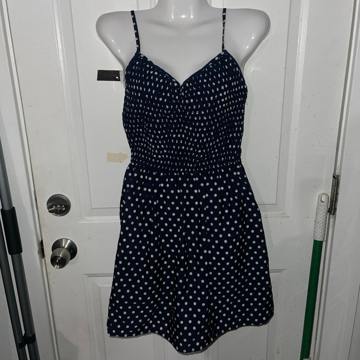 Xhilaration Blue Polka Dot Adjustable Strap Spring Dress