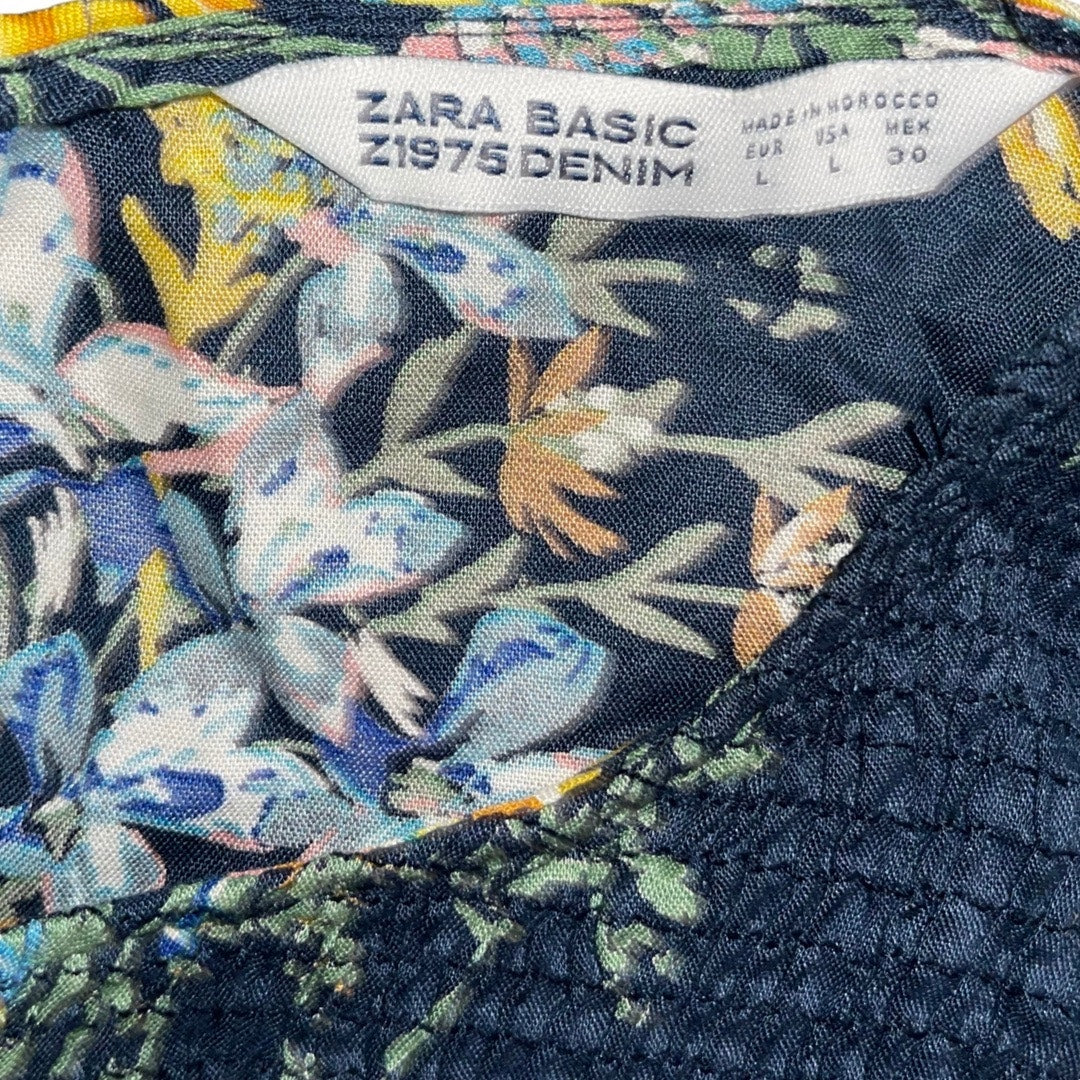 Zara Basic z1975 Floral Flare Dress Bell Sleeve Empire Waist Size Large