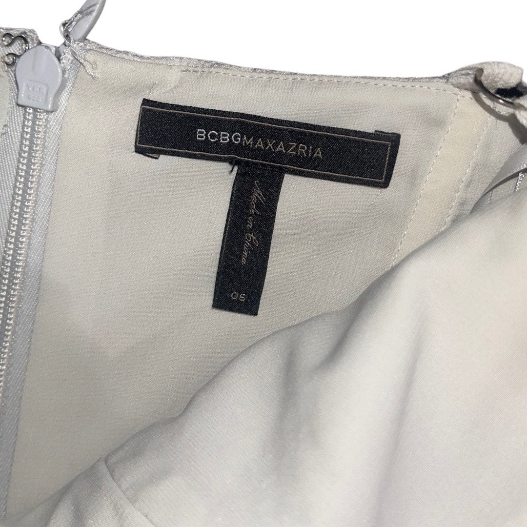 BCBGMAXAZRIA Dress Silver Audrey one shoulder mini dress prom wedding size 6