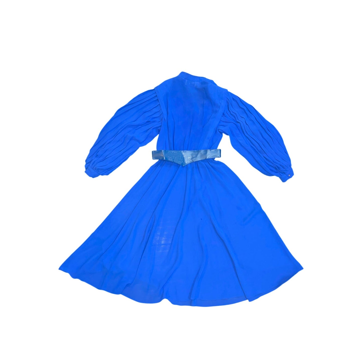 Zi ZI by Barbara Chadas 90's Vibrant Blue Classic Long Sleeve Shirt Dress Pleated