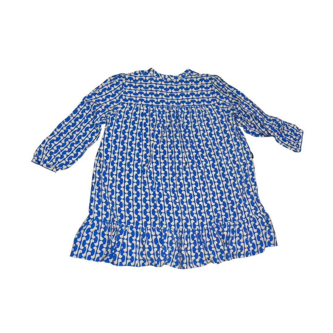 Zara Paula Blue & White Print Puff Sleeve Mini Loose Fit Dress Ruffle Hem Size XXL