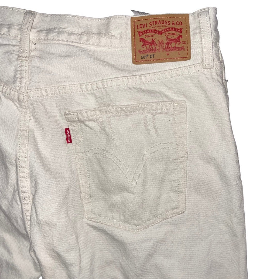 Women Levi's 501 Button Fly White Distress Denim Jeans Pants Size 31x32