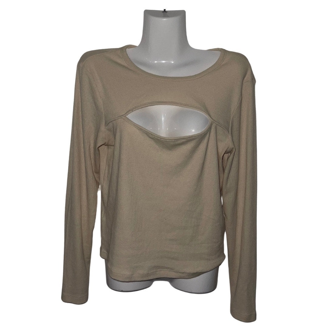 BCBGeneration fitted Long Sleeve Ribbed Cut Out Shirt Top Y2K Size Large