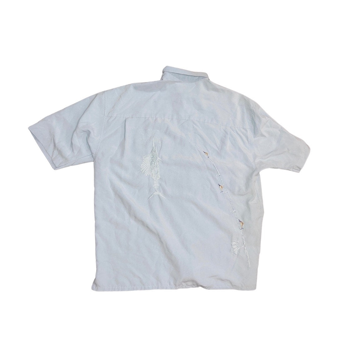 Bamboo Cay Button Up Shirt Men's Short Sleeve Hawaiian Embroidered Swordfish