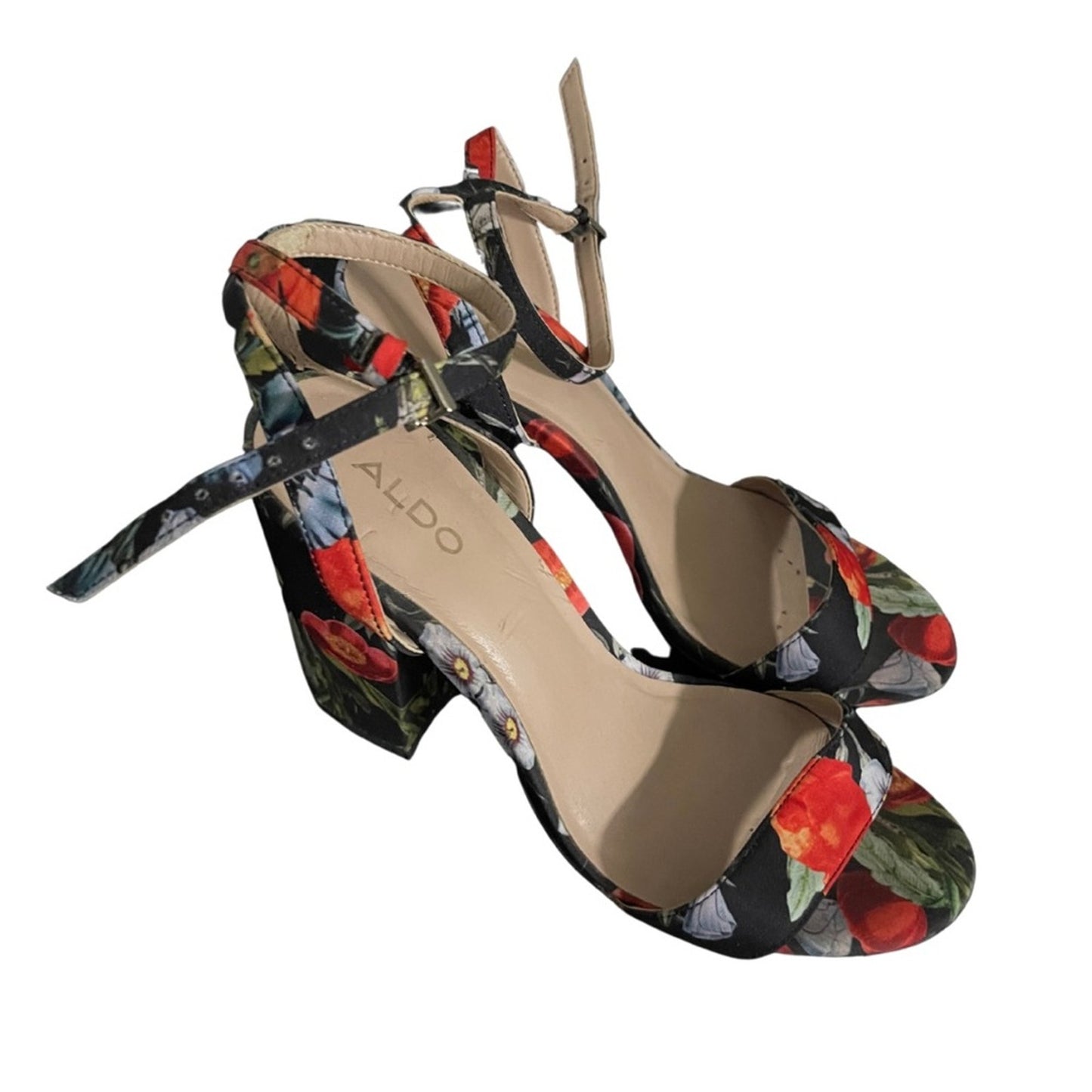 Aldo Floral Block Heels Ankle Strap Size 7