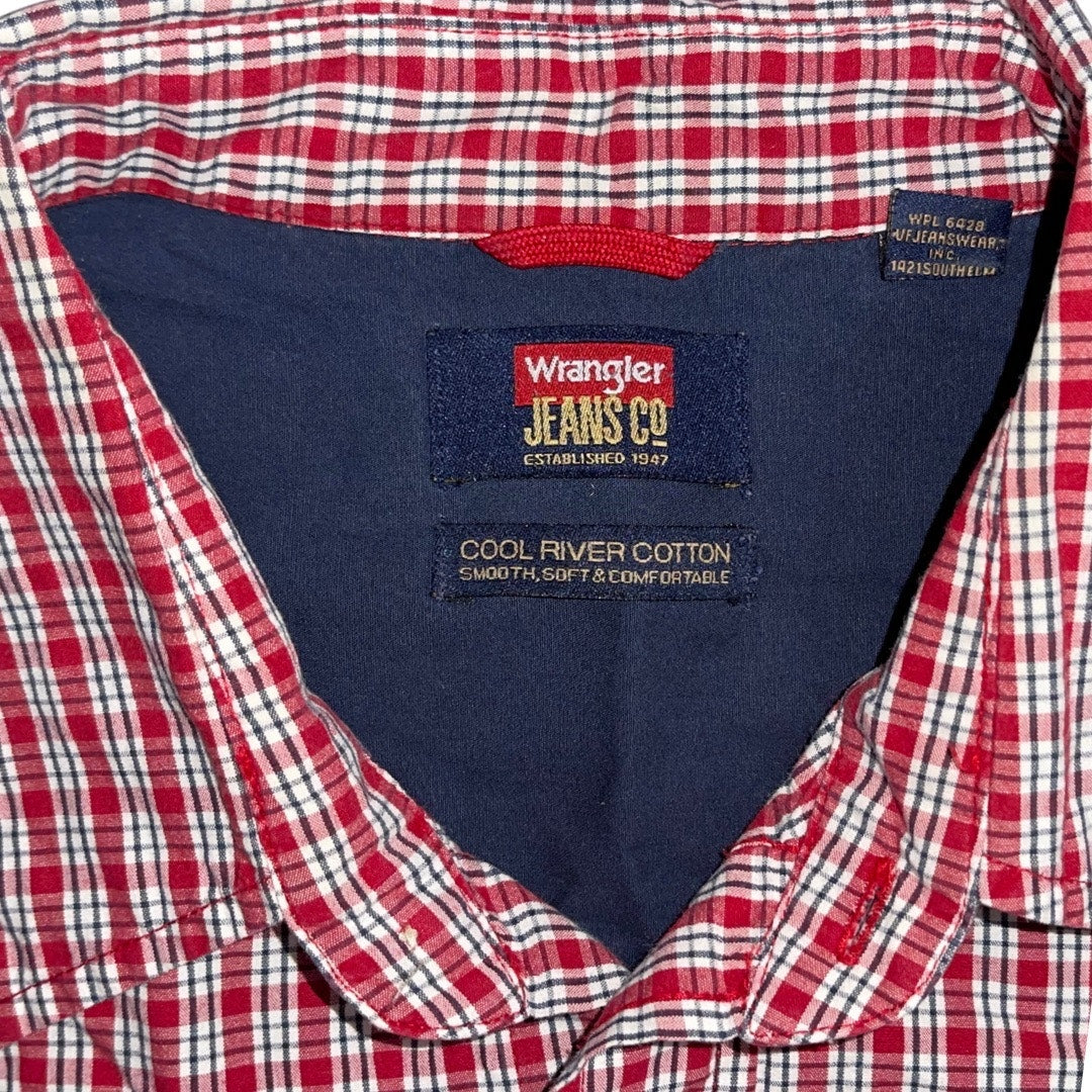 Wrangler Jeans Co Men's Button Down Long Sleeve Plaid Shirt Cool River Cotton Size L