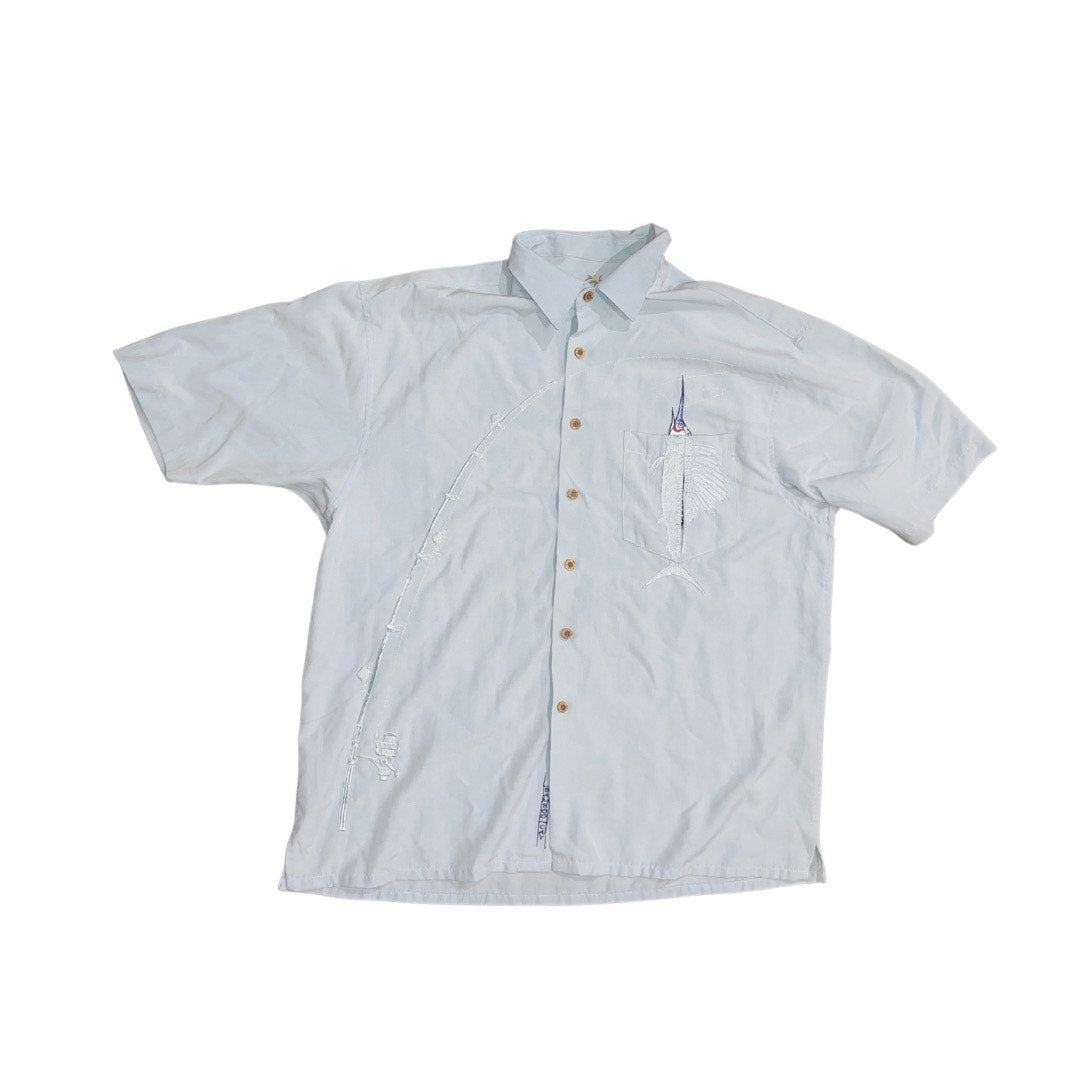 Bamboo Cay Button Up Shirt Men's Short Sleeve Hawaiian Embroidered Swordfish