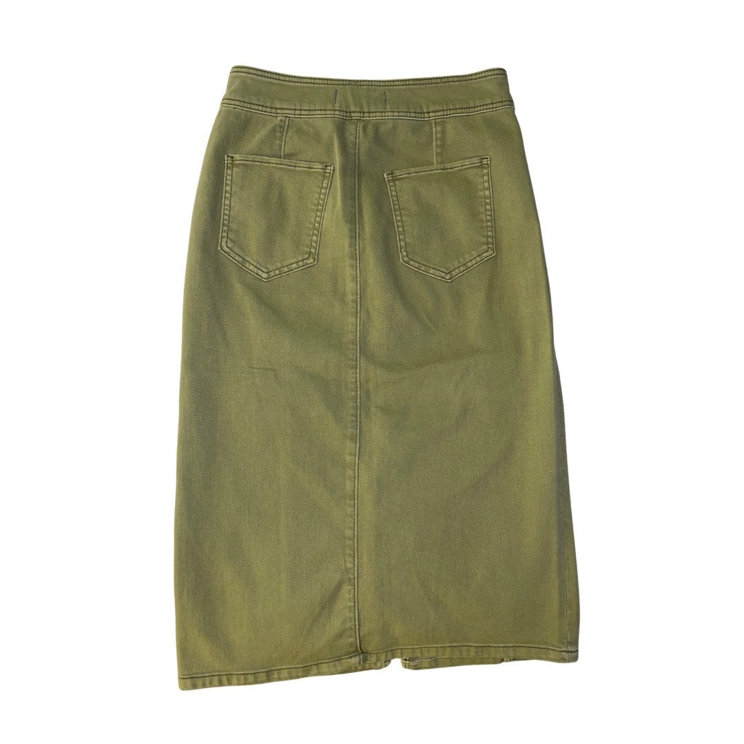 We the Free Green Olive Green Midi Skirt Front Slit High Waisted Denim Size 29