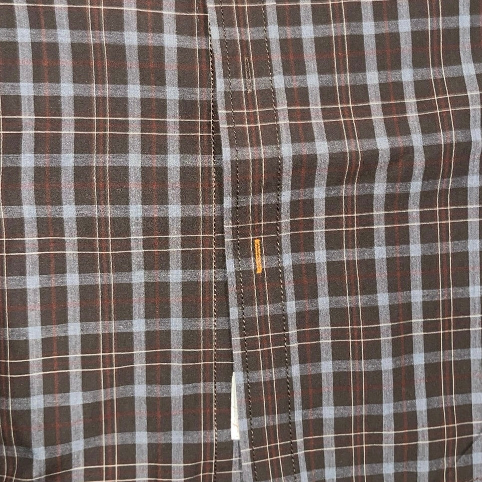 Weatherproof Brown Plaid Long Sleeve Button Up business casual collar shirt