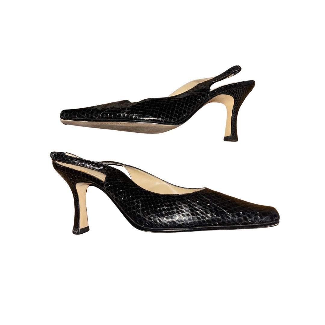 Karen Scott Womens Mason Black Leather Slingback Heels Snake Design Size 6.5