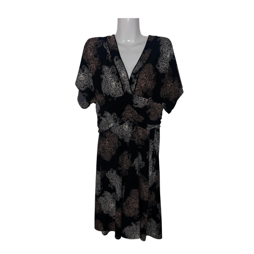 BCBGMAXAZRIA Black Floral Wrap dress V-neck Empire Waist Size M