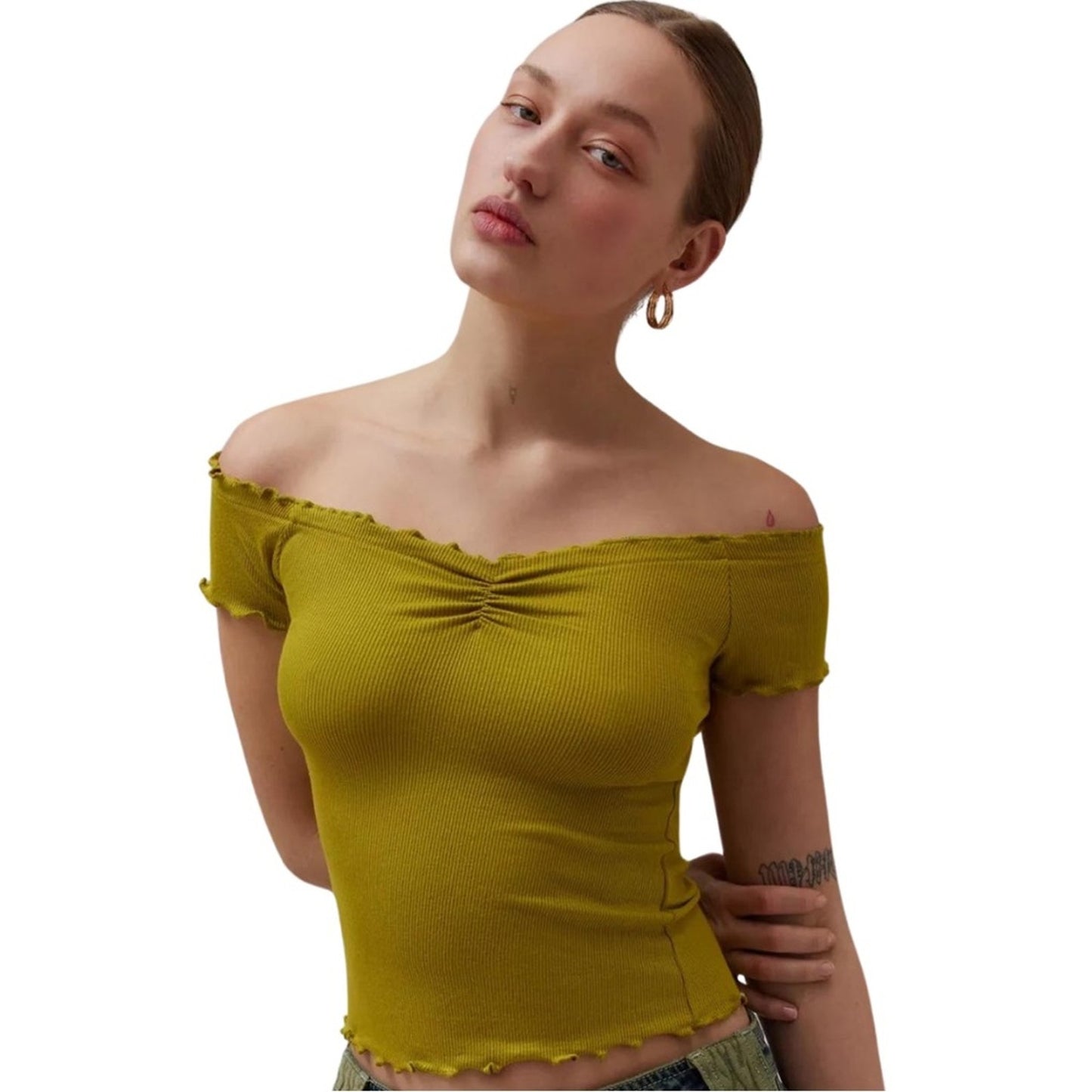 BDG Green Michelle off-the-shoulder cropped top Lime Green Size Medium