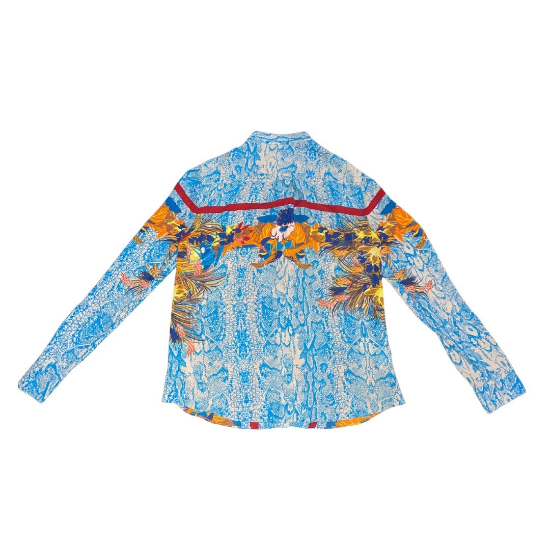 BCBGMAXAZRIA Snake print floral Top Blouse Long sleeve Button up Size XS
