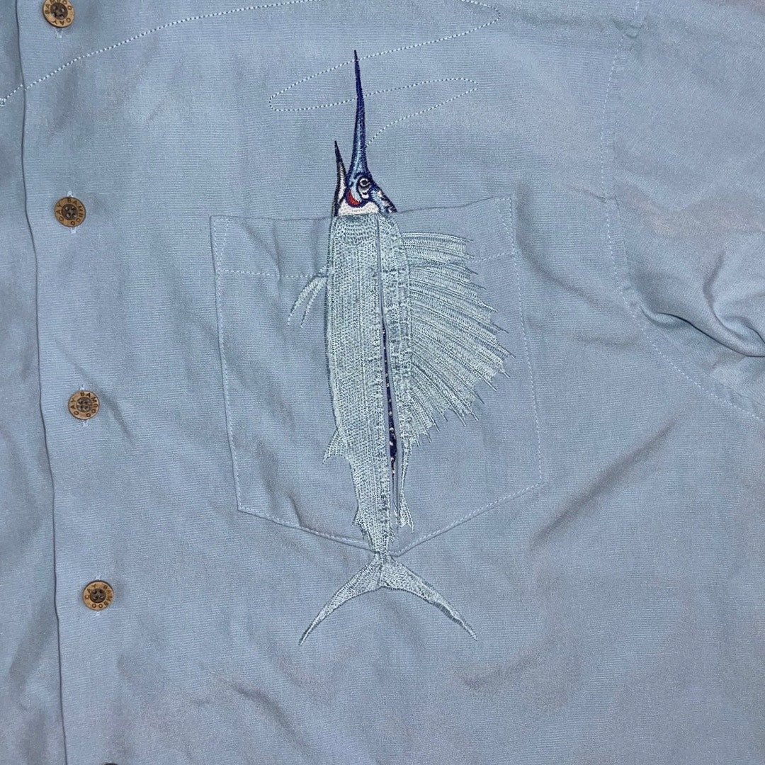 Bamboo Cay Button Up Shirt Men's Short Sleeve Hawaiian Embroidered Swordfish