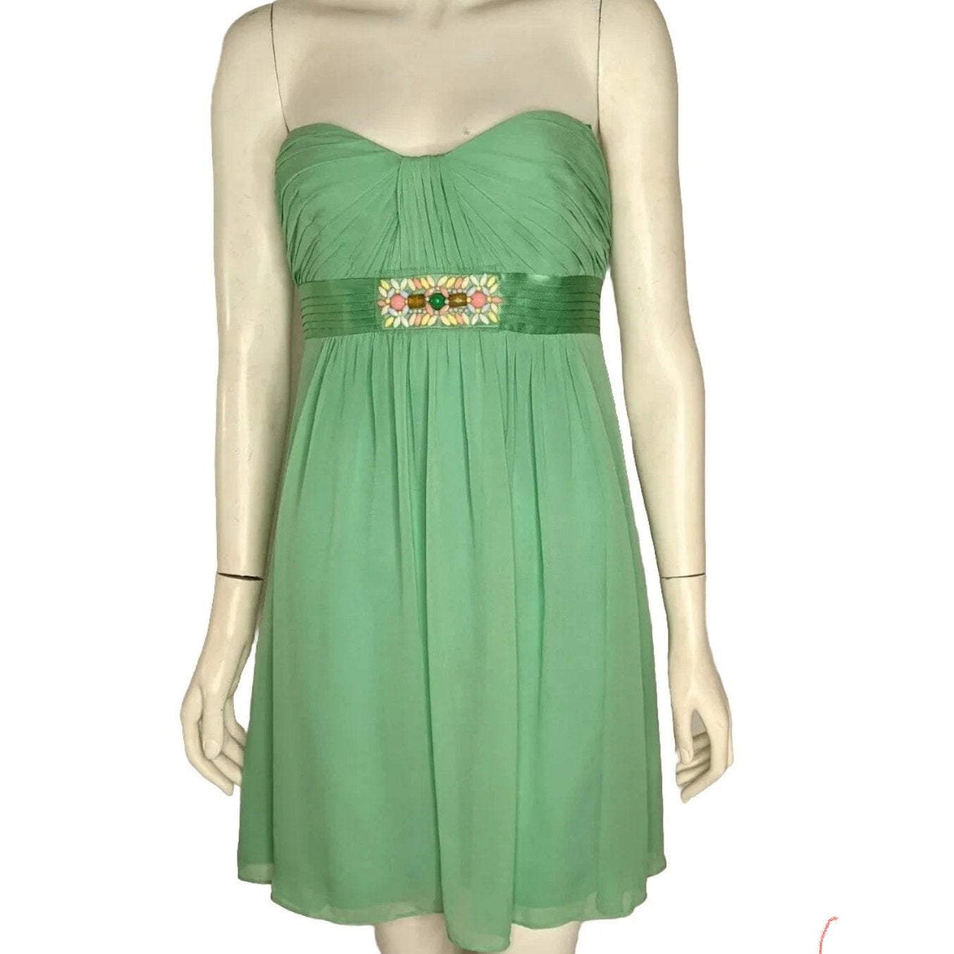 BCBGMAXAZRIA Green Pastel Chiffon Silk Mini Dress Strapless Party wedding prom