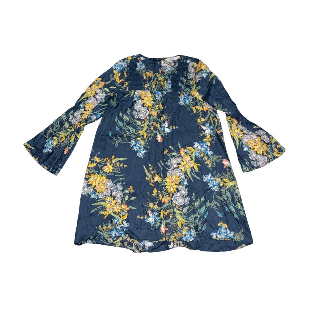 Zara Basic z1975 Floral Flare Dress Bell Sleeve Empire Waist Size Large