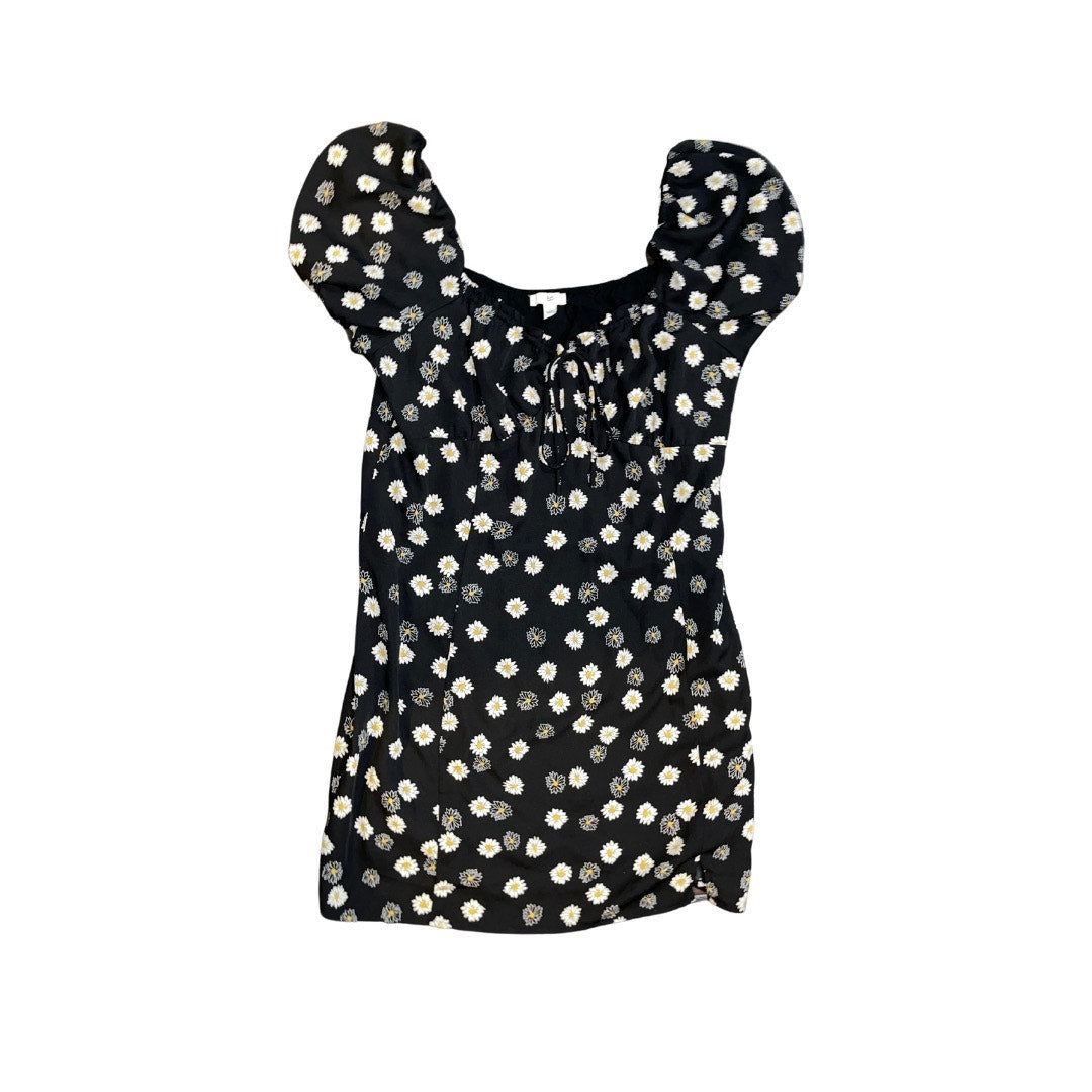 BP Black Daisy Floral Print Short Mini Dress Ditsy Tie Front Summer Size XL