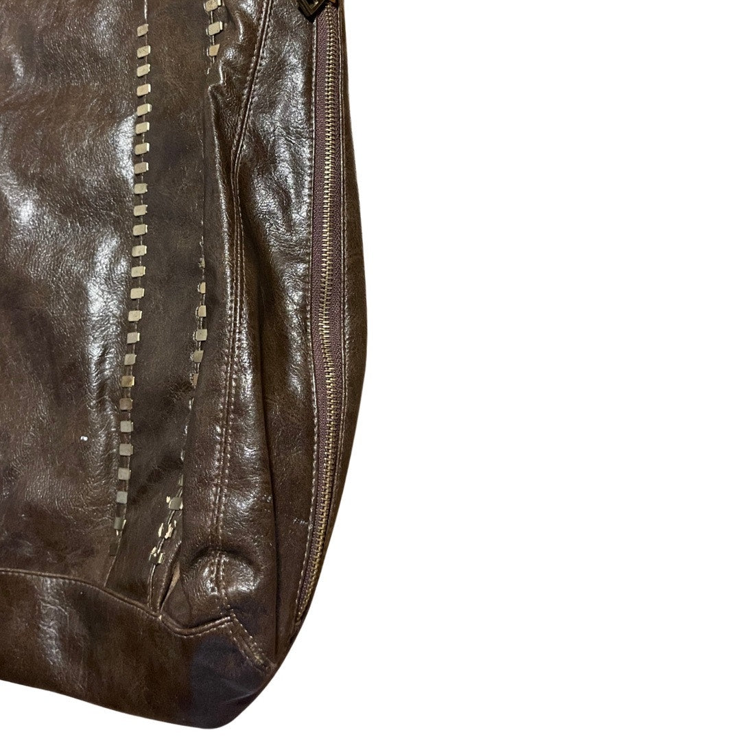 Braciano Large Handbag Dark Brown Tote Shoulder Purse Metallic Accents