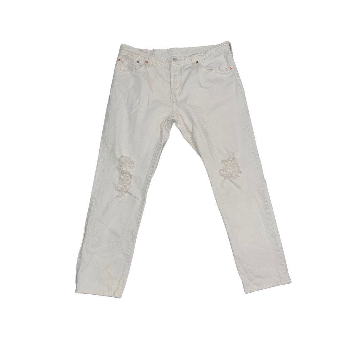 Women Levi's 501 Button Fly White Distress Denim Jeans Pants Size 31x32