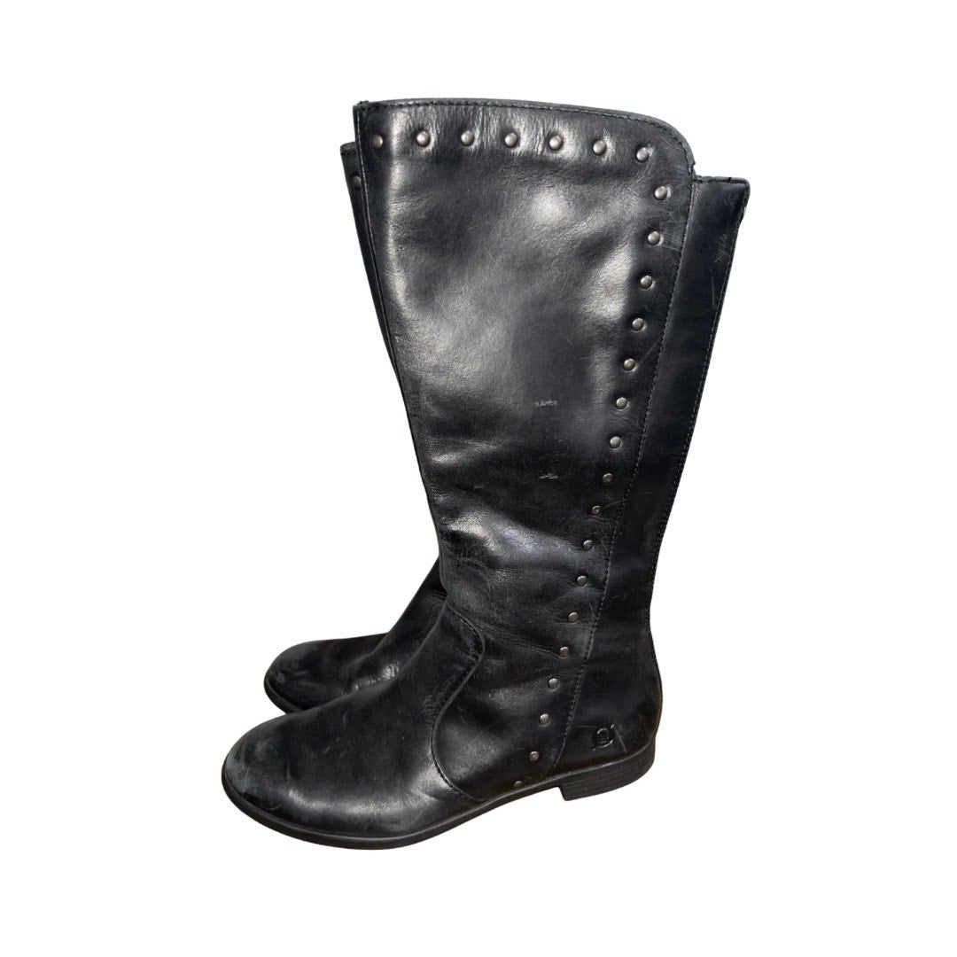 Born Women's Larsen Studded Leather Black High Knee Zipper Riding Boots Size 7