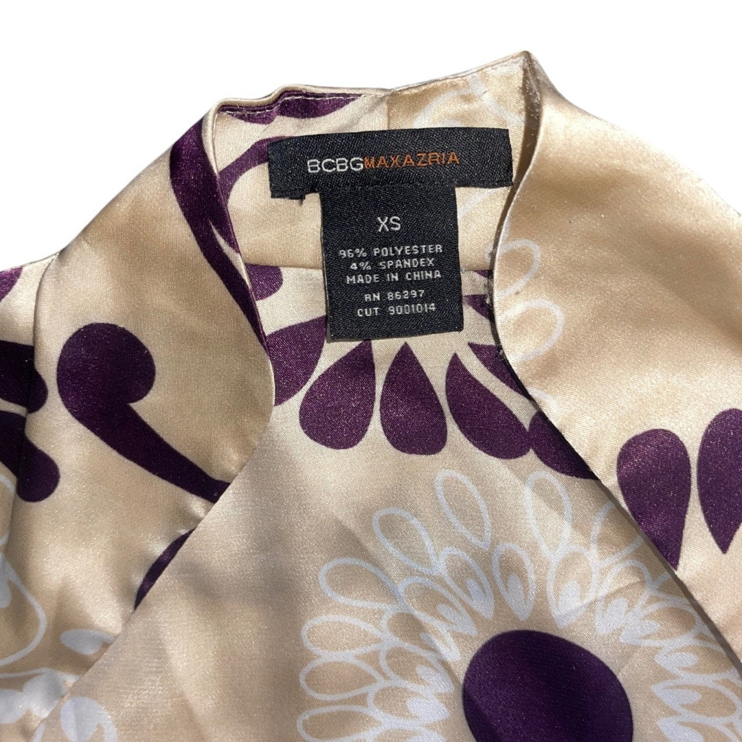 BCBGMAXAZRIA Women's Ivory print Satin Like Wrap Blouse Top Y2K Size XS