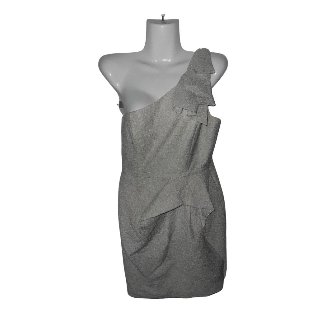 BCBGMAXAZRIA Dress Silver Audrey one shoulder mini dress prom wedding size 6