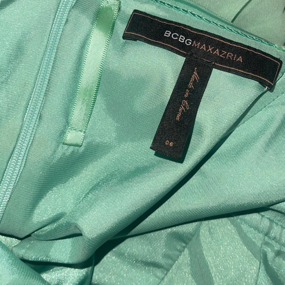 BCBGMAXAZRIA Green Pastel Chiffon Silk Mini Dress Strapless Party wedding prom