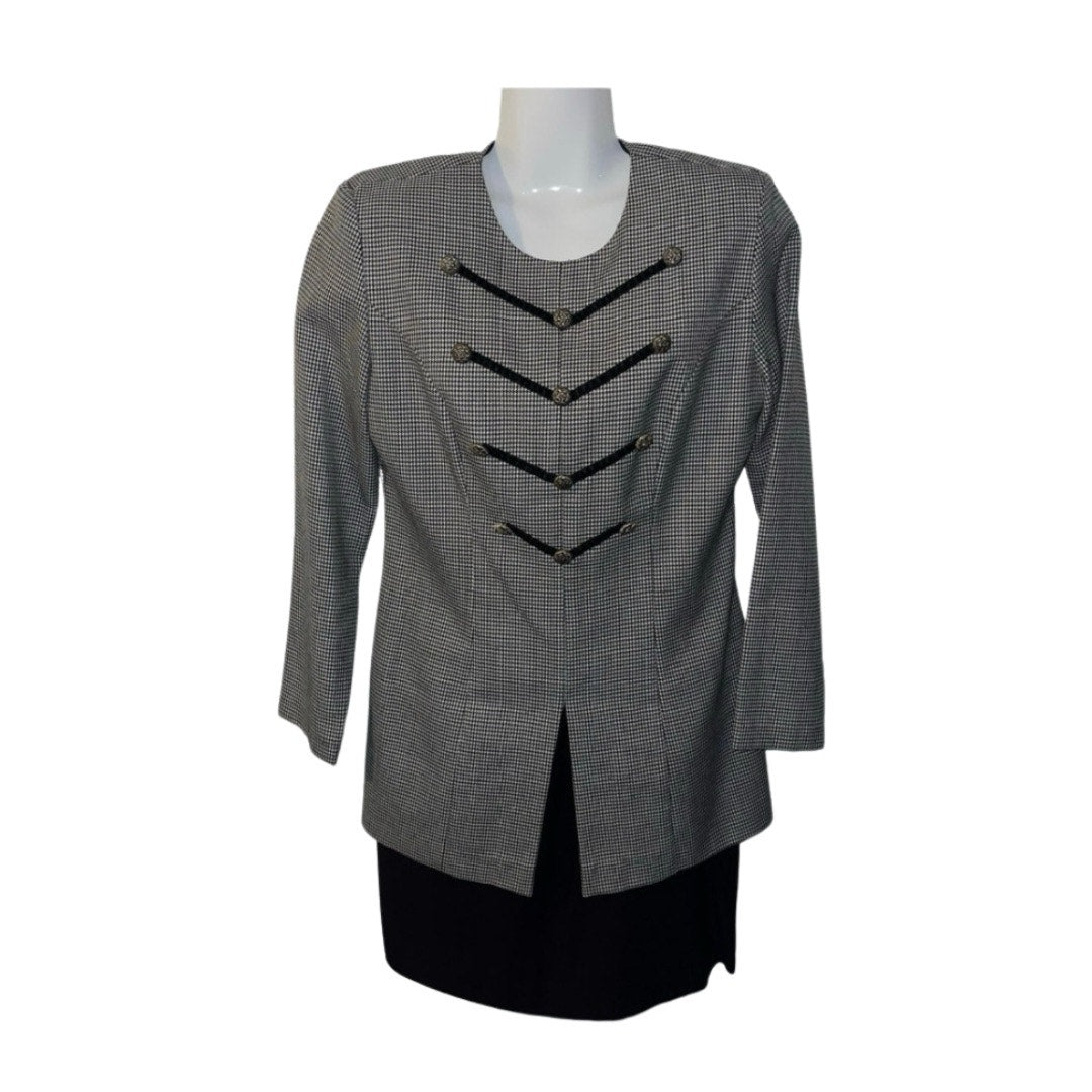 Vintage Positive Attitude Houndstooth Suit Velvet V Dessing Dress Size 6