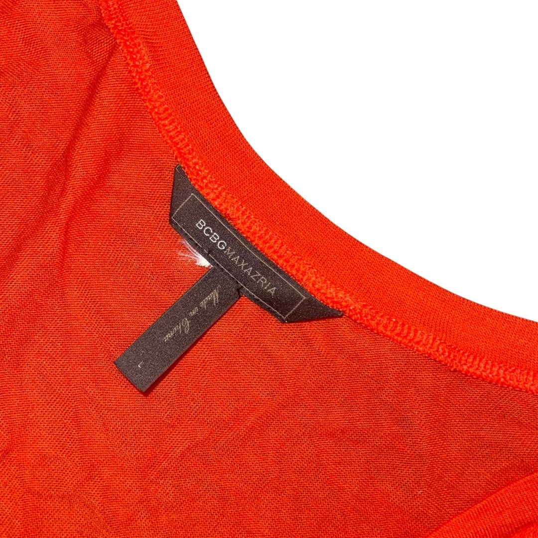 BCBGMAXAZRIA Orange V-neck Fitted Long Sleeve Shirt Lightweight Size L