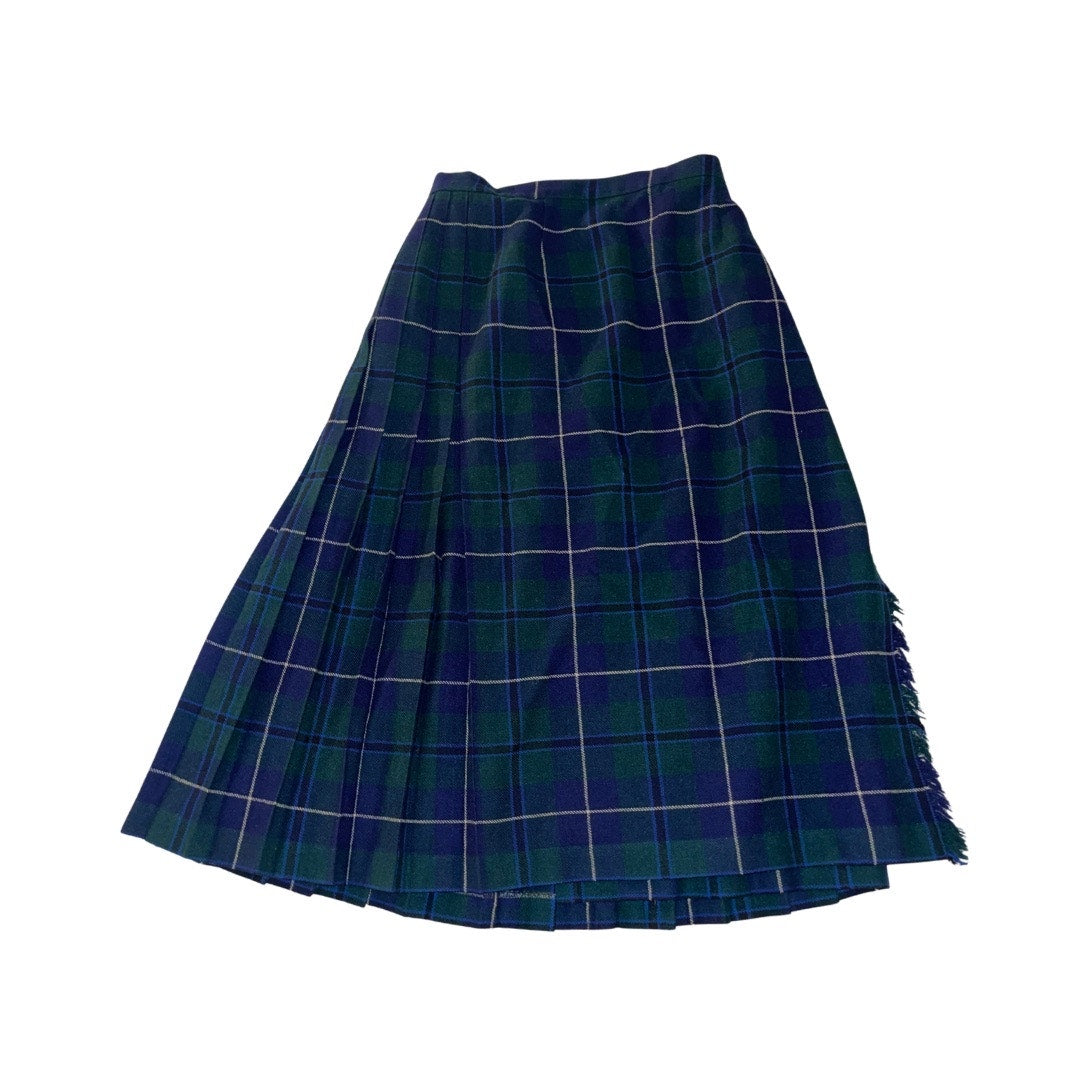 Vintage Glengary Pleated Kilt Pleated Wrap Navy Blue Wool Scotland Size SM
