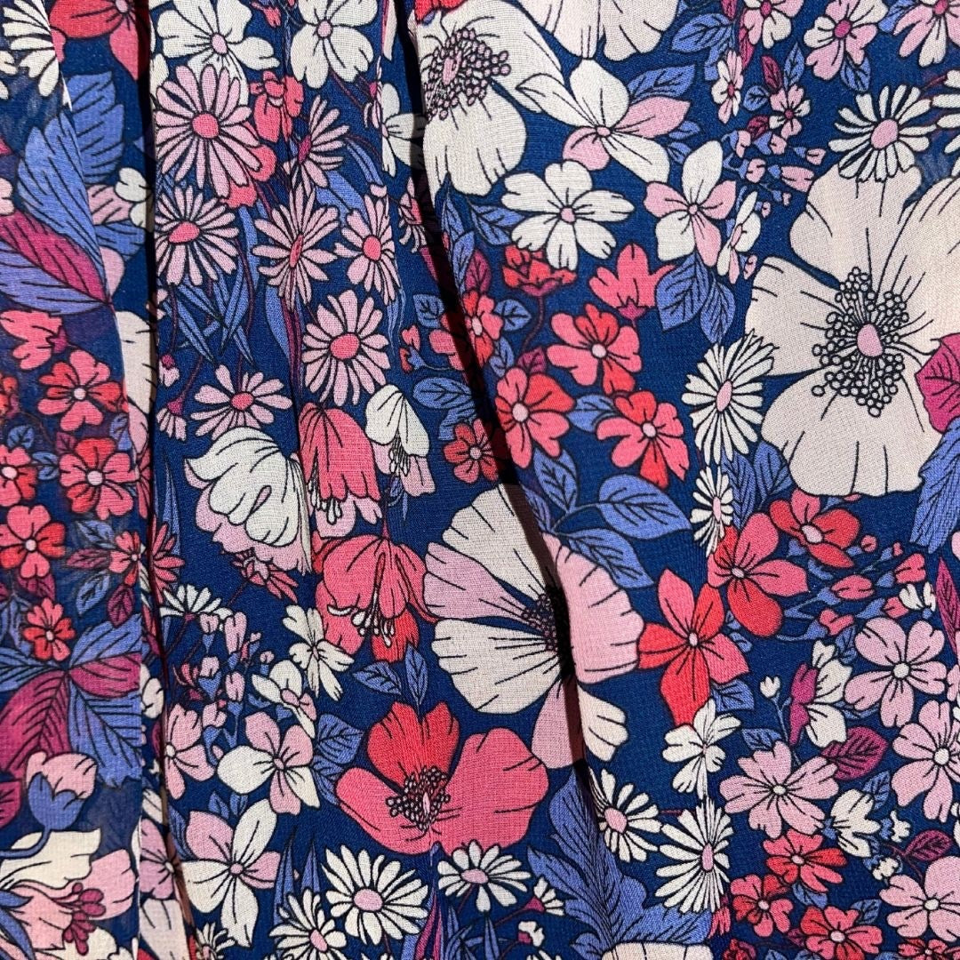 BCBG Paris Women's Floral Dress Ruffle Sleeve Midi Ruched Waist SIze Medium