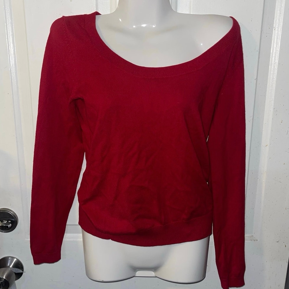 Zara Red Cotton Blend Fitted Sweater Size Medium
