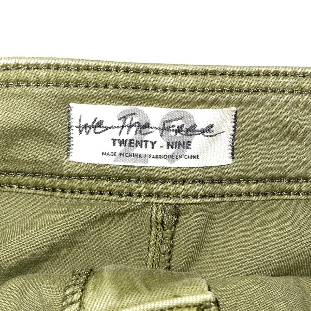 We the Free Green Olive Green Midi Skirt Front Slit High Waisted Denim Size 29
